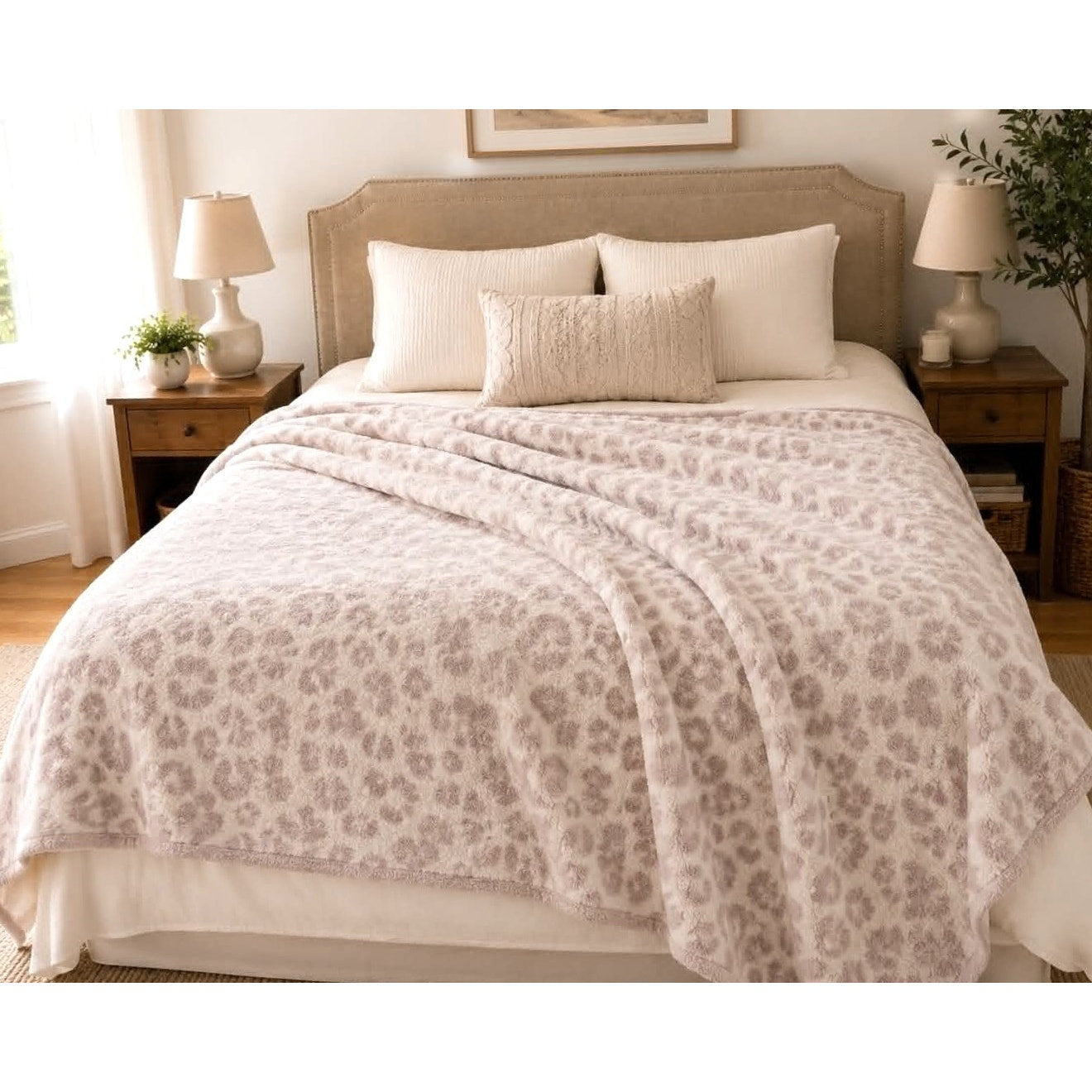 Barefoot Dreams CozyChic Leopard Plush Throw Blanket in Blush Cream