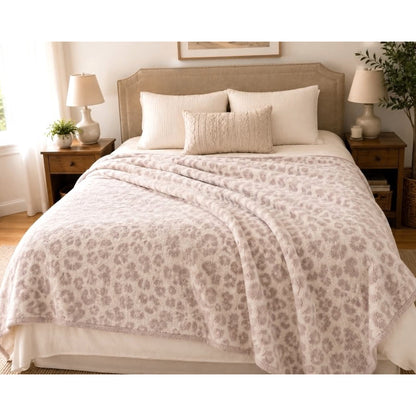Barefoot Dreams CozyChic Leopard Plush Throw Blanket in Blush Cream