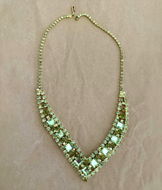 Vintage Green Rhinestone Necklace