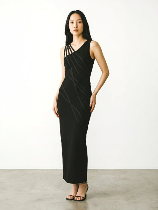 Vintage 1990s Tadashi Black Evening Dress S-XS