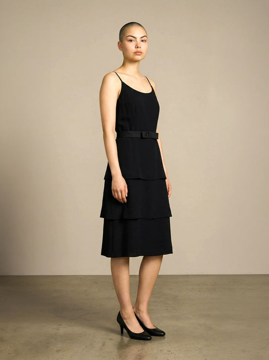 Vintage 1960s Alfred Werber St Louis Black Tiered Crepe Dress