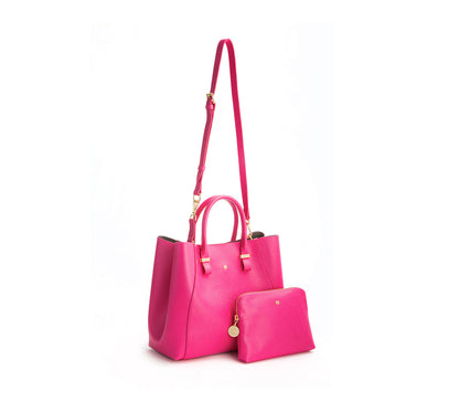 Jane - Hot Pink Vegan Leather Satchel & Makeup Pouch