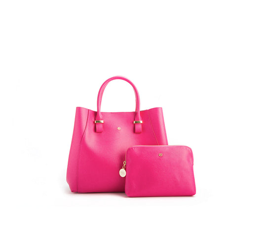 Jane - Hot Pink Vegan Leather Satchel & Makeup Pouch