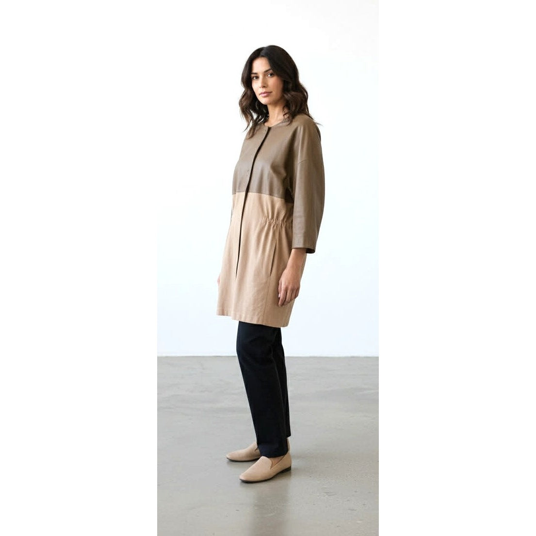 ONLY ONE!!! Fabiana Filippi Italy Leather Suede Coat Jacket Size S Taupe Beige Drawstring