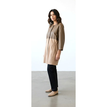 ONLY ONE!!! Fabiana Filippi Italy Leather Suede Coat Jacket Size S Taupe Beige Drawstring