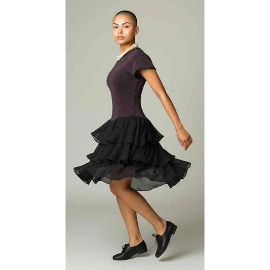 ONLY ONE!!! Vintage Late Edition Black Silver Sparkle Stretchy Dress ~ Ruffle Skirt Size 8