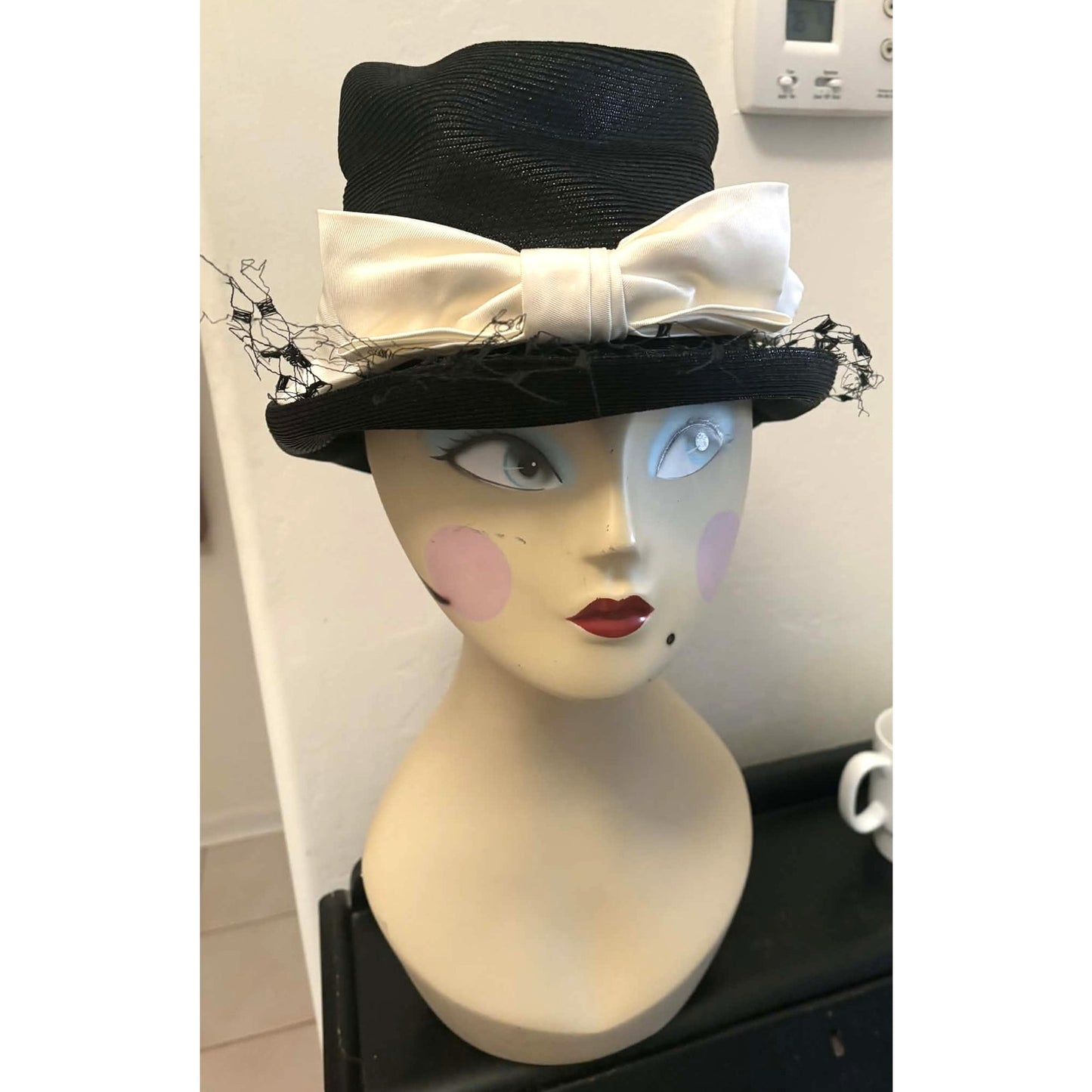 Vintage Cherry & Webb Black Straw Dress Hat | 1960s Elegance