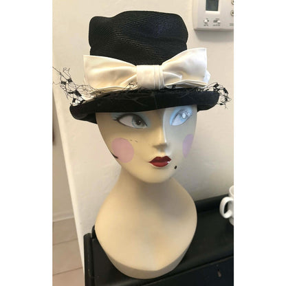 Vintage Cherry & Webb Black Straw Dress Hat | 1960s Elegance
