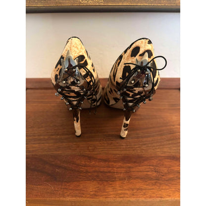 ONLY ONE!!! Sam Edelman “Evan” Leopard Calf Hair Lace-Up Spike Heels – Size 9M