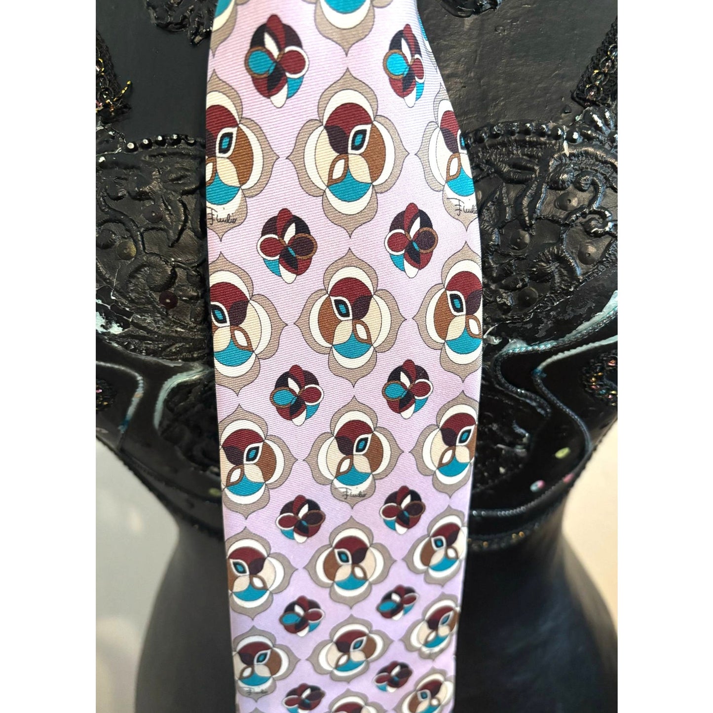 ONLY ONE!!! Emilio Pucci Firenze Lavender Ornate Colorful Silk Tie