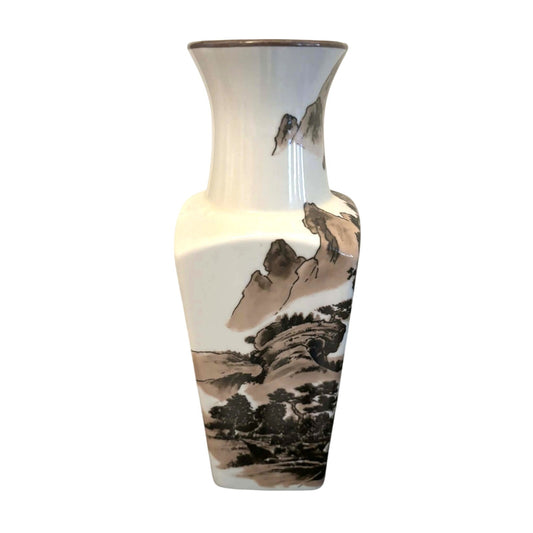 Vintage Japanese Scenic Landscape Ceramic Vase
