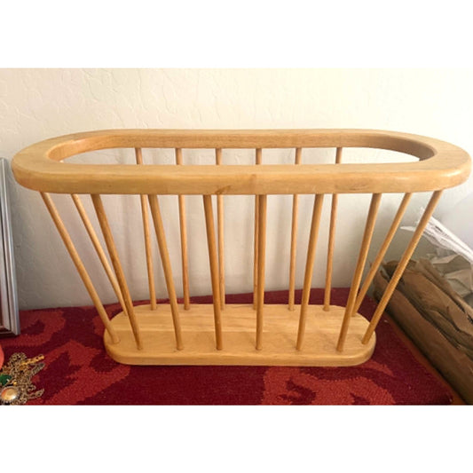 Vintage Windsor Style Wood Magazine Rack – Mid Century Modern Spindle Holder