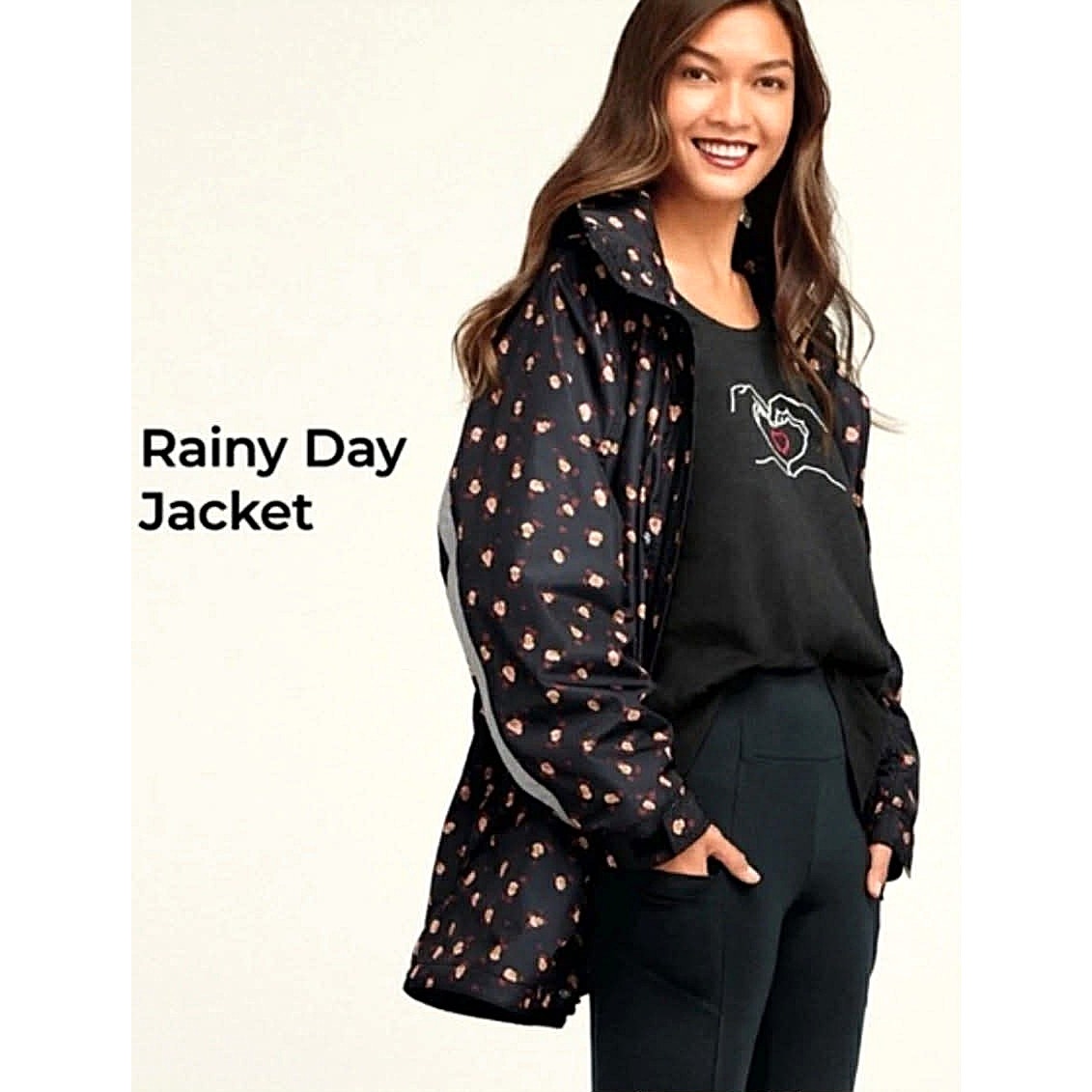 cabi Rainy Day Hooded Anorak Jacket | Black Floral | Curated Classic
