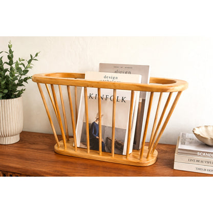 Vintage Windsor Style Wood Magazine Rack – Mid Century Modern Spindle Holder