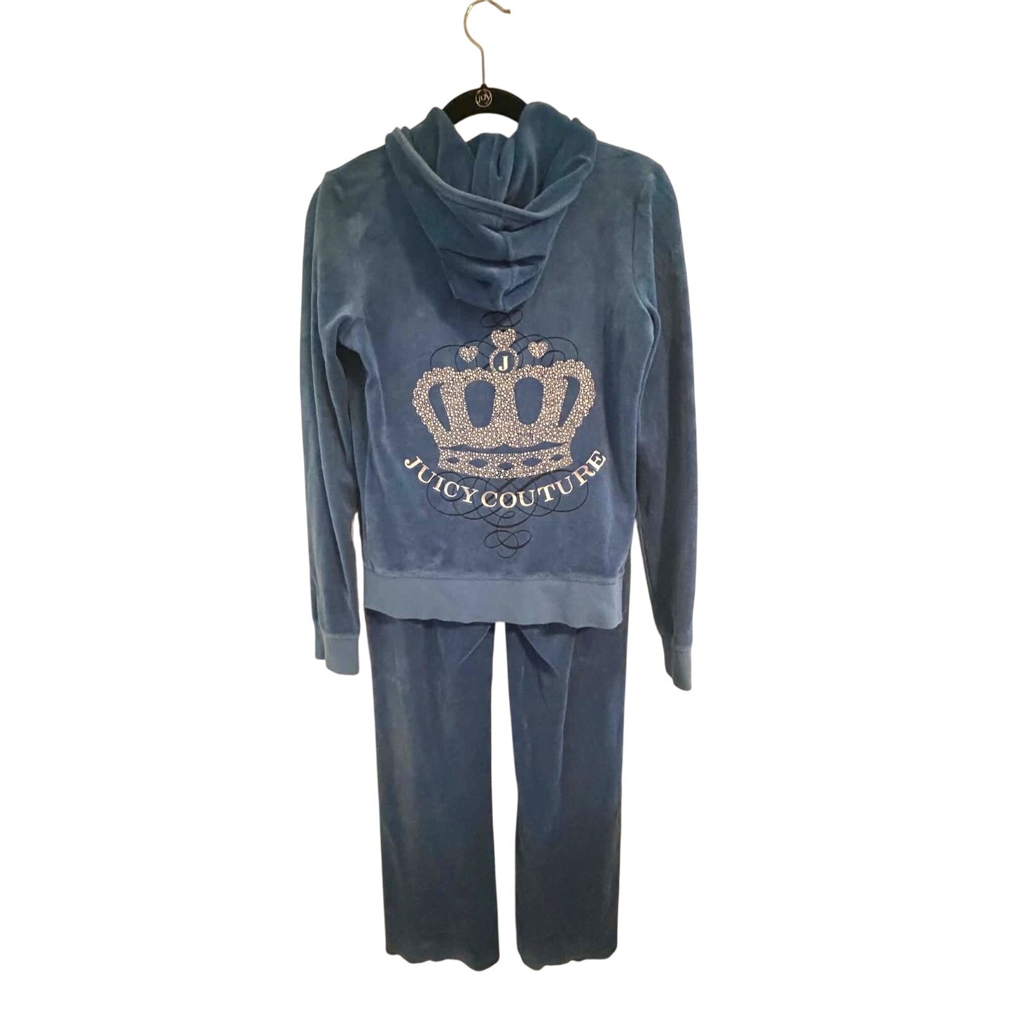 Juicy Couture Vintage Juicy Couture Blue Velour Rhinestone Crown Track Suit Set