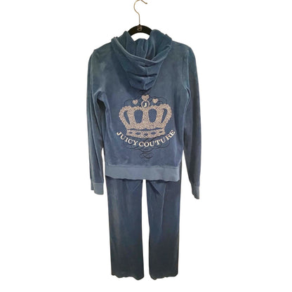 Juicy Couture Vintage Juicy Couture Blue Velour Rhinestone Crown Track Suit Set