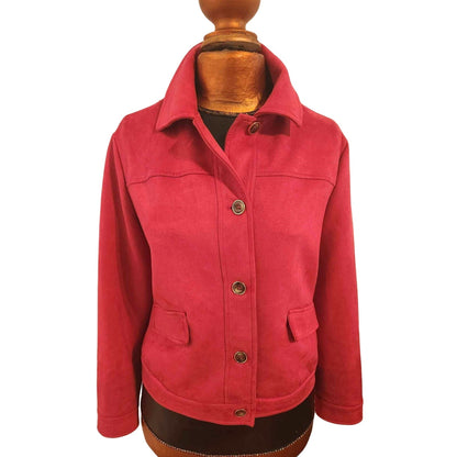 Chico’s Vibrant Red Velour Button-Front Jacket – Size 1 (M/L)