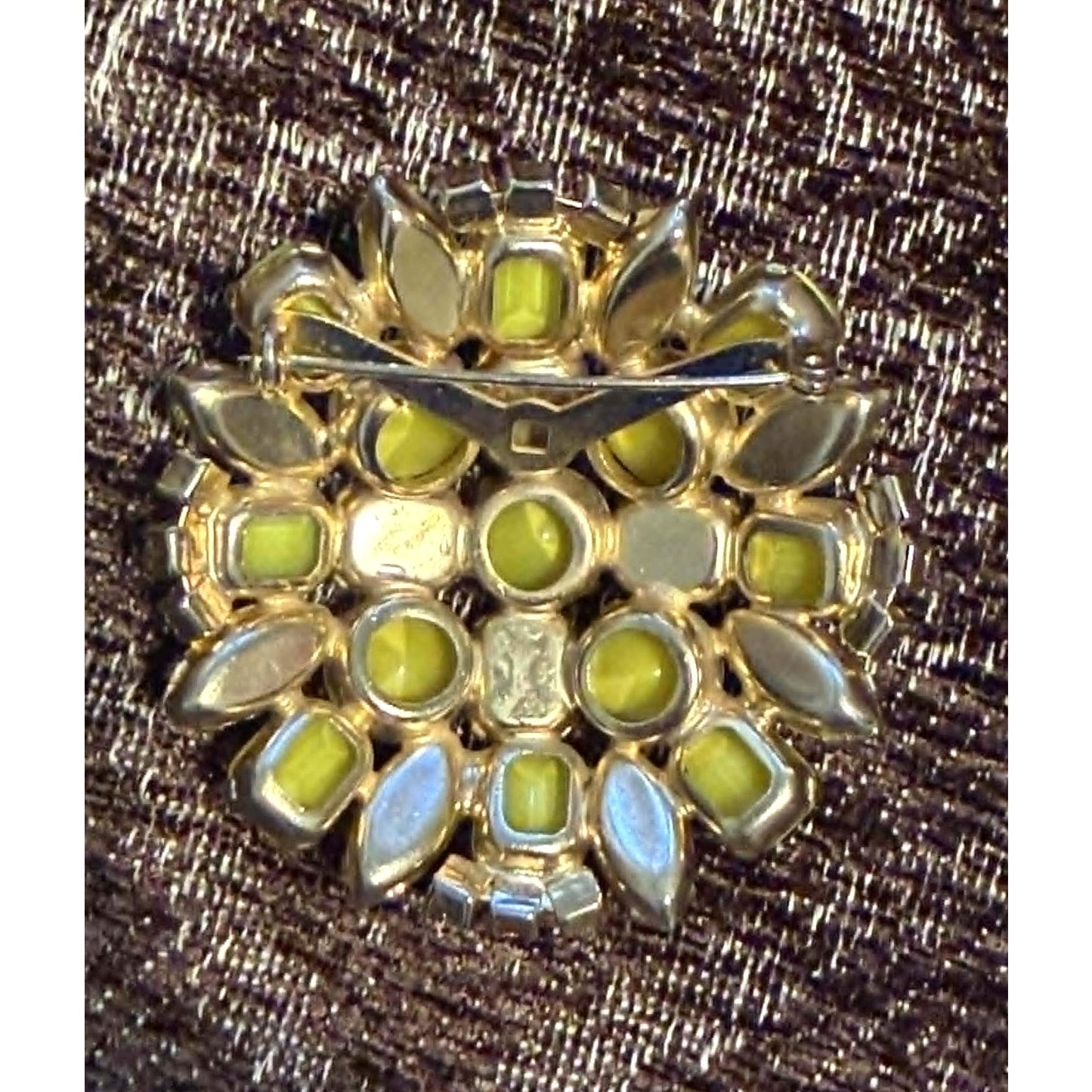 Vintage Warner Yellow Rhinestone Brooch Earrings Set
