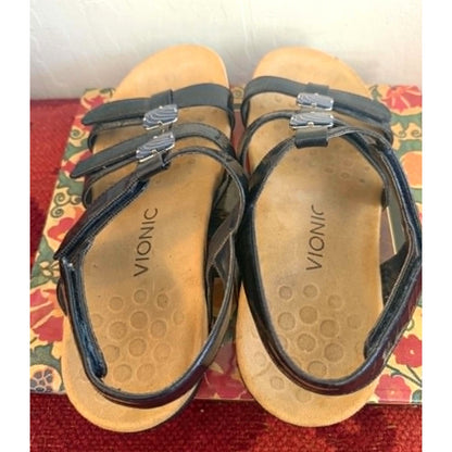 Vionic Amber Navy Blue Patent Strappy Sandals Size 9
