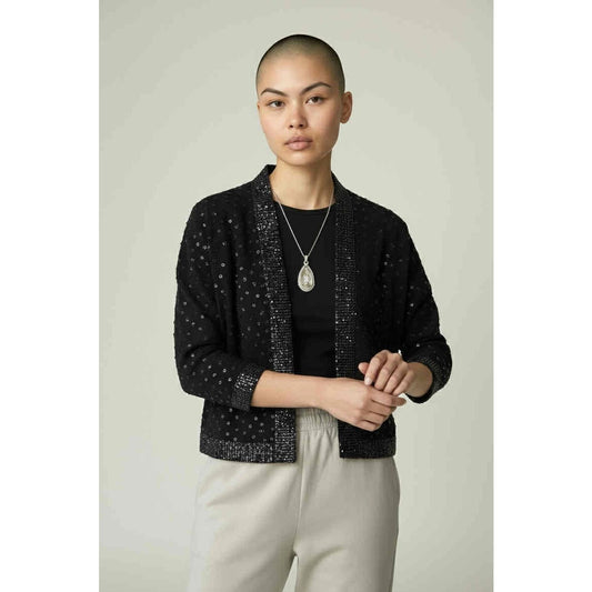 Vintage 60s John Hogan Black Angora Lambswool Cardigan Sweater Sequins Size 38