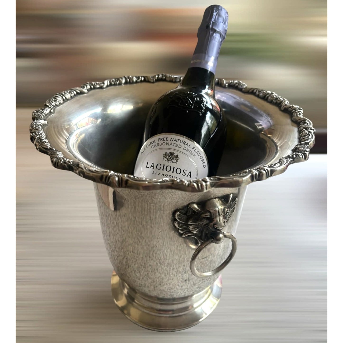 Vintage Poole Silver Plate Champagne Bucket with Lion Head Ring Handles