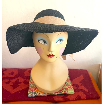 Scala Pronto Black Wide Brim Resort Sun Hat With Oversized Bow Detail