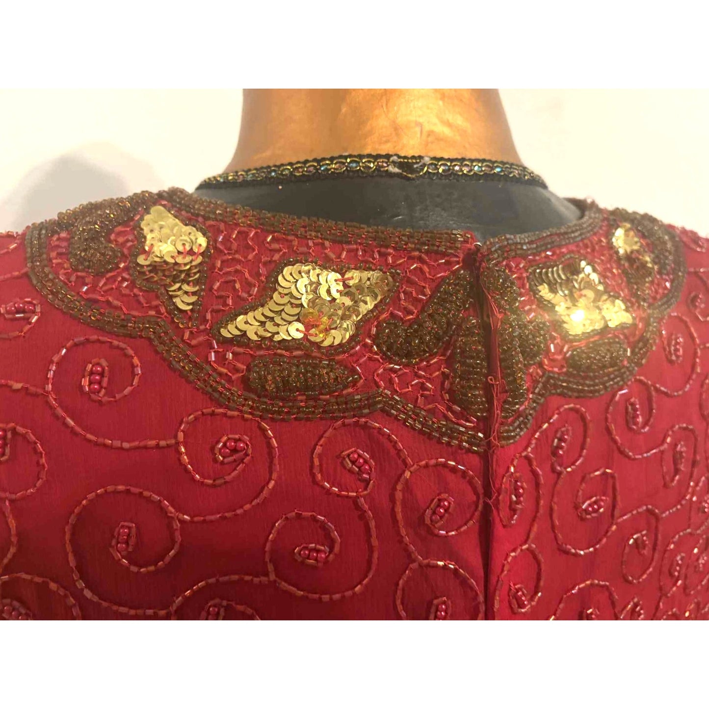 ONLY ONE!!! Vintage Night Vogue Red Silk Beaded Sequin Dress L