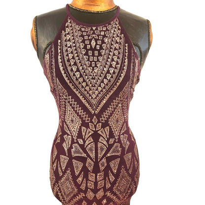 ONLY ONE!!! Vintage 90s Metallic Plum & Gold Halter Evening Gown by JUMP (Size 3/4)