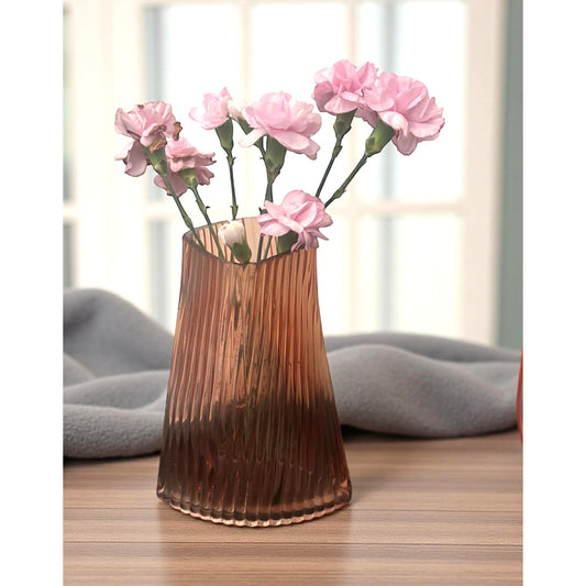 Vintage Blush Pink Ribbed Glass Vase Made in Japan | Mid-Century Modern Decor