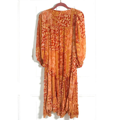 ONLY ONE!!! Talisman Boho Orange Floral Maxi Dress ~ Size Small