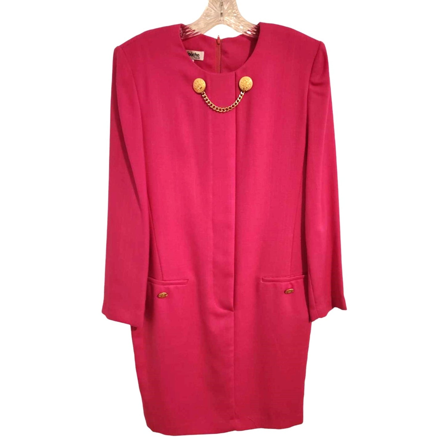 ONLY ONE!!! Vintage Depeche Hot Pink Wool Crepe Dress Coat with Gold Buttons ~ Size 10