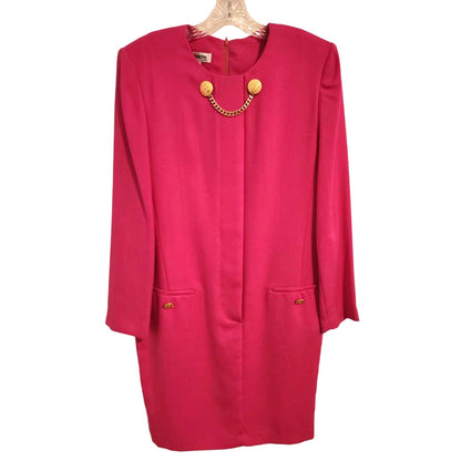 ONLY ONE!!! Vintage Depeche Hot Pink Wool Crepe Dress Coat with Gold Buttons ~ Size 10