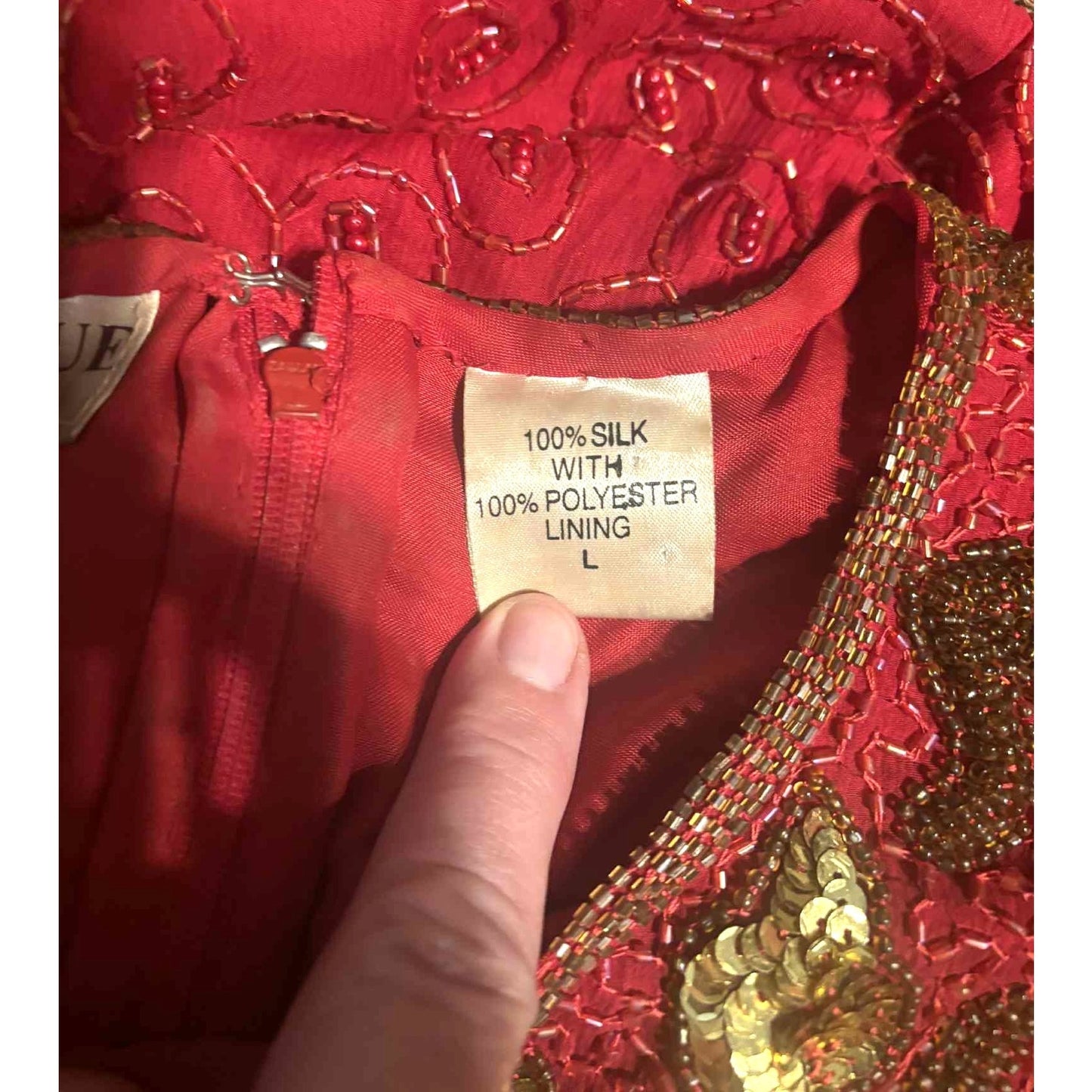 ONLY ONE!!! Vintage Night Vogue Red Silk Beaded Sequin Dress L