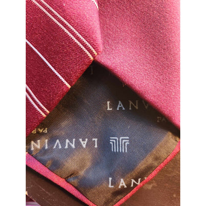 Men's LANVIN Paris Deep Red Repp Yellow White Stripe Silk Tie