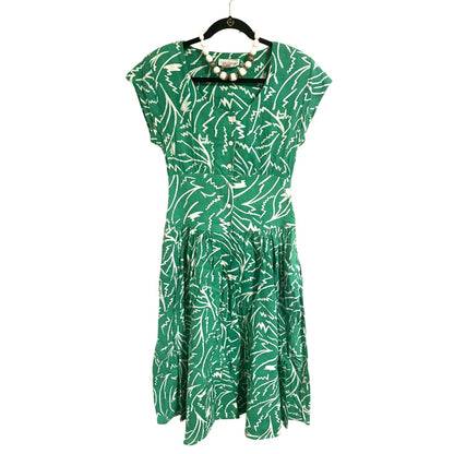 Vintage Neil Martin Green Abstract Print Fit & Flare Midi Dress | Size 12