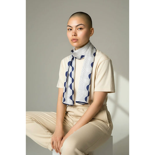 ONLY ONE!!! Vintage Vera Neumann 70s Blue White Mod Signed Silk Blend Scarf