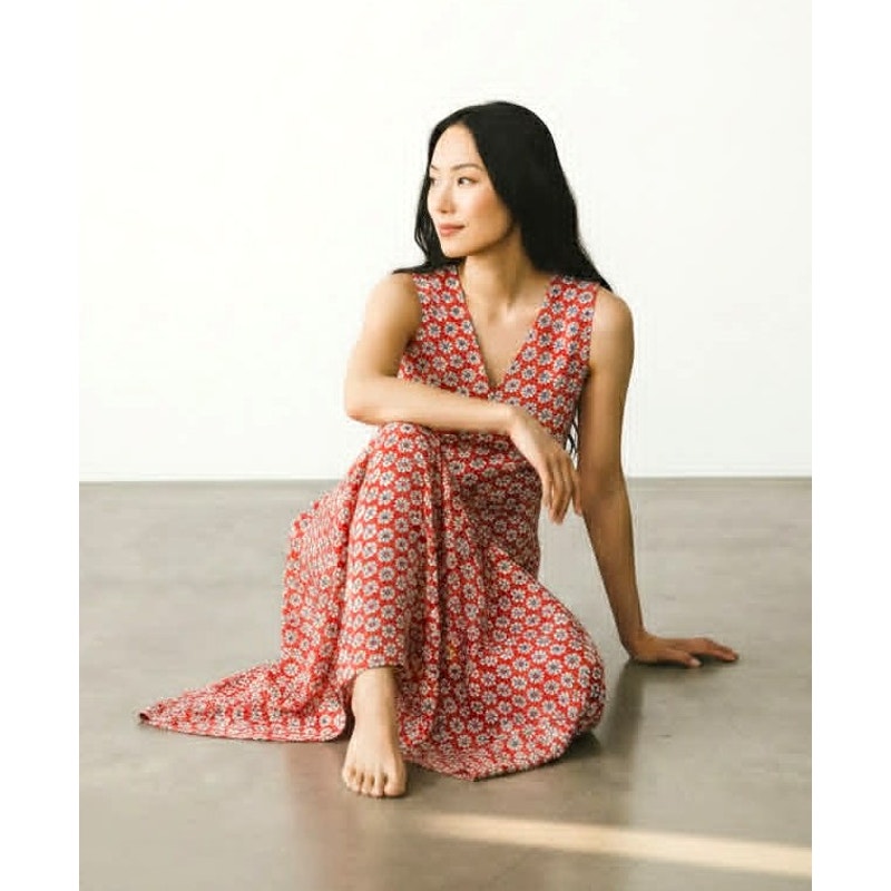 Tory Burch Red Daisy Print Midi Dress XS