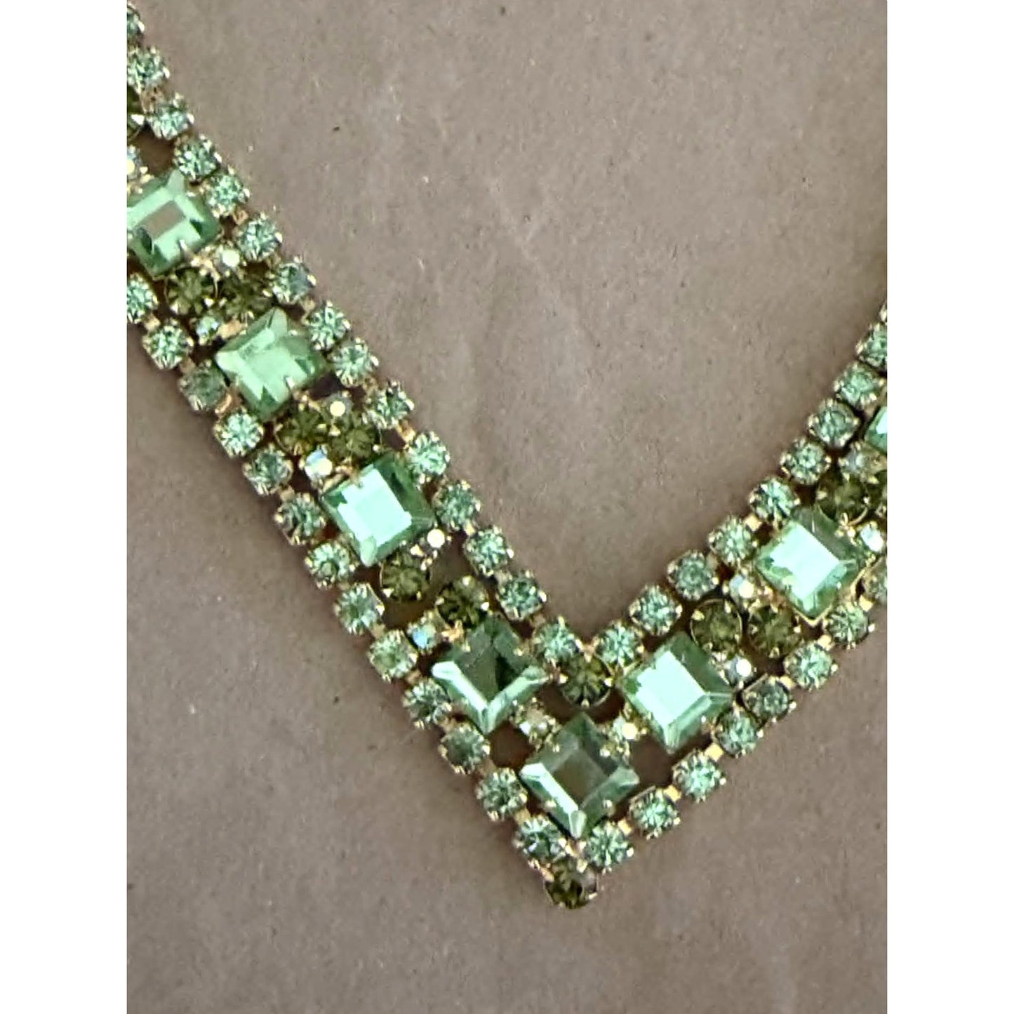 Vintage Green Rhinestone Necklace