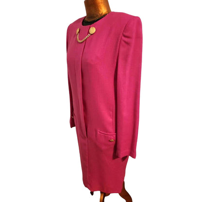 ONLY ONE!!! Vintage Depeche Hot Pink Wool Crepe Dress Coat with Gold Buttons ~ Size 10