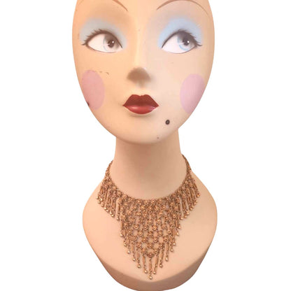 ONLY ONE!!! Vintage Gold Tone Ethnic Triangular Bib Necklace Chime Fringe Statement Jewelry