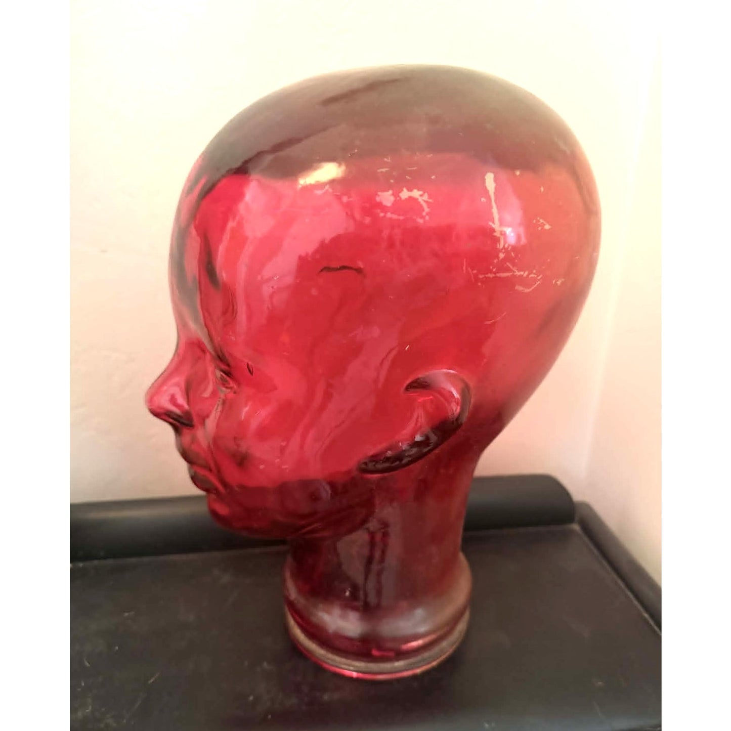 Vintage Cranberry Red Pink Glass Mannequin Head