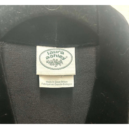 Vintage Laura Ashley Black Wool Velvet Trim Dress / Duster | UK Made