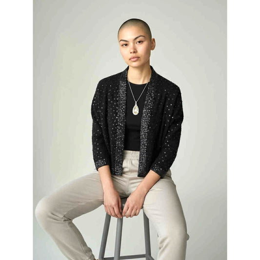 Vintage 60s John Hogan Black Angora Lambswool Cardigan Sweater Sequins Size 38