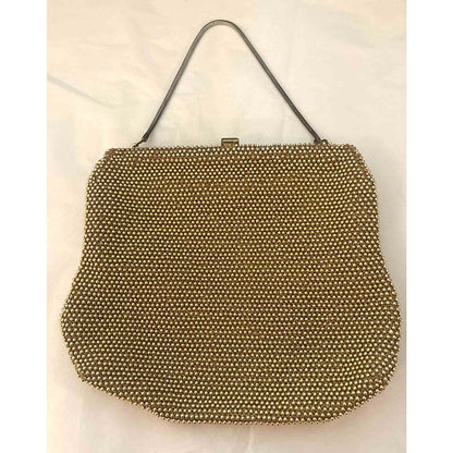 Vintage 1950s Lumured Andree Petite Gold Bead Evening Bag Purse USA Floral Clasp