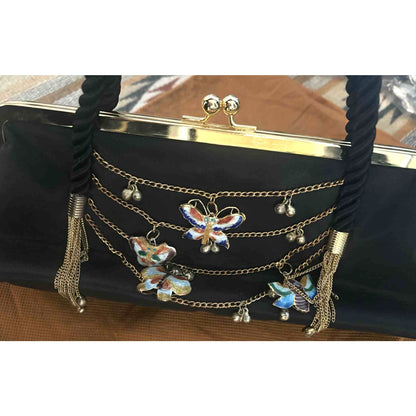 ONLY ONE!!! Vintage Inge Christopher Black Butterfly Charm Satin Evening Bag