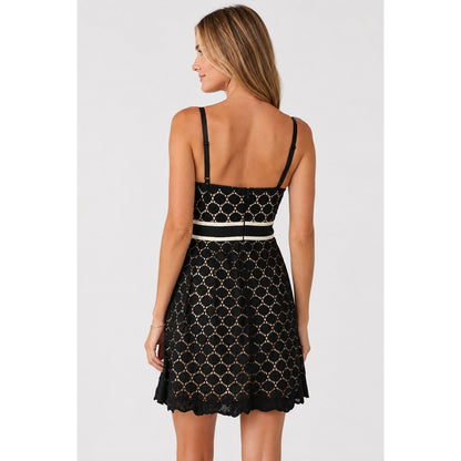 Nanette Lepore Black Lace Cocktail Dress with Ivory Grosgrain Ribbon – Size 6