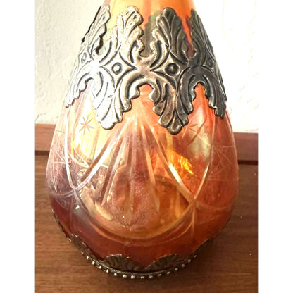 Vintage Iridescent Glass Decanter Silver Overlay