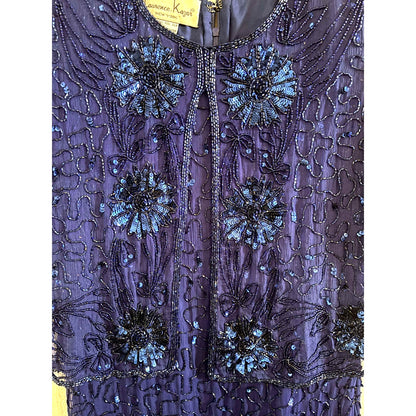 ONLY ONE!!! Vintage Laurence Kazar Full Length Cobalt Blue Beaded Silk Dress ~ Size S