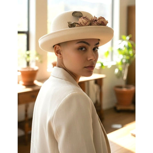 Vintage 1950s Ivory Wool Felt Floral Hat – Made in USA