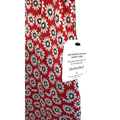 Tory Burch Red Daisy Print Midi Dress XS